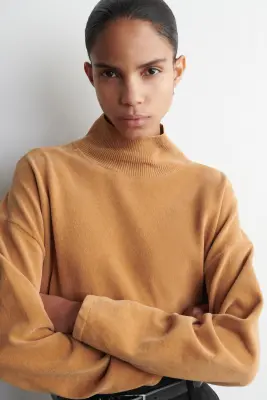 PULL À COL CHEMINÉE EN MAILLE CHENILLE - CARAMEL — photo 3