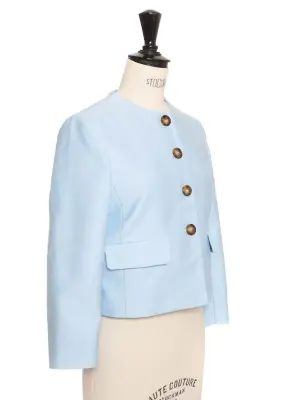 Veste courte bleu clair boutons écaille camel Est. Retail 2500€ Taille 34 — photo 2