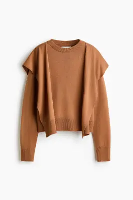 Pull avec détail façon écharpe - Marron clair — photo 5