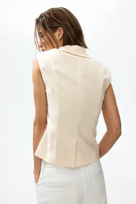 Gilet sans manches en lin mélangé - Beige clair — photo 3