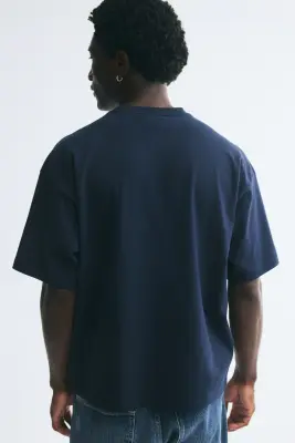 T-shirt Oversized Fit en coton - Bleu marine — photo 3