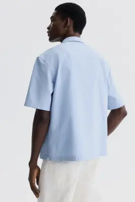 Chemise Relaxed Fit en coton avec col cubain - Bleu clair — photo 3
