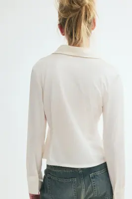 Chemise ajustée en jersey - Crème — photo 2