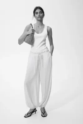 Pantalon à cordon avec jambes ballon - Rose pêche clair — photo 3