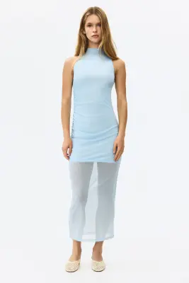 Robe en mesh à effet drapé - Bleu clair — photo 3
