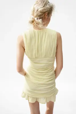 Robe en mousseline à effet drapé - Jaune clair — photo 3