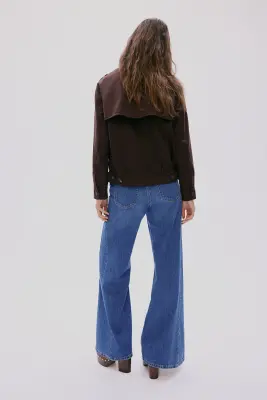 Veste en twill avec col - Marron foncé — photo 3