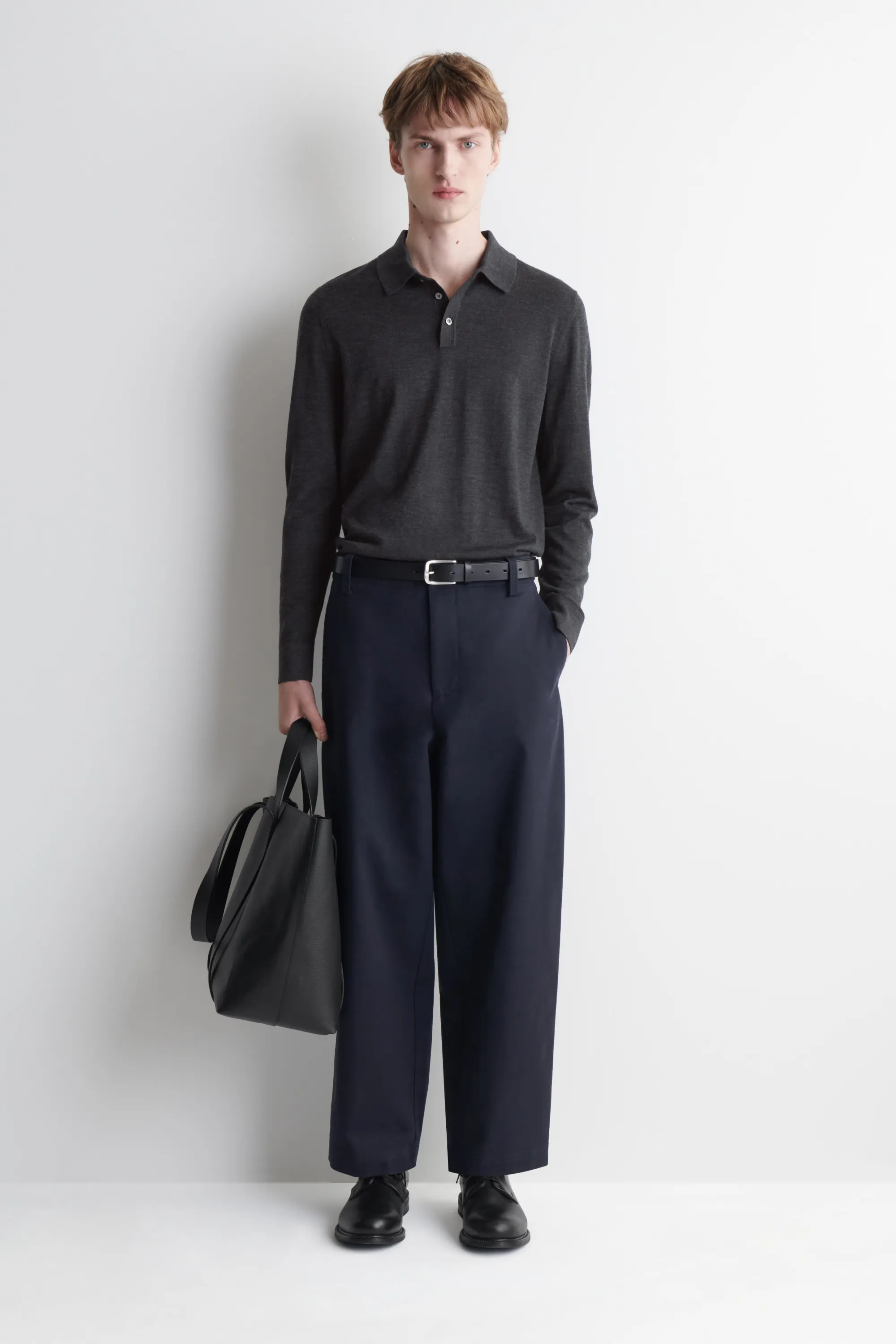 POLO SLIM EN LAINE MÉRINOS - GRIS ANTHRACITE CHINÉ