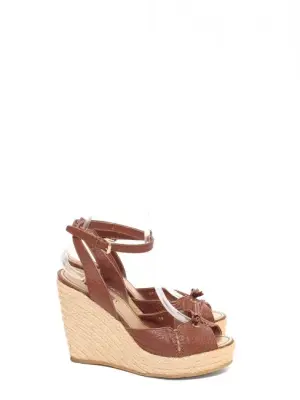 Sandales compensées espadrilles en cuir marron bride cheville Prix boutique 875€ Taille 40 — photo 1