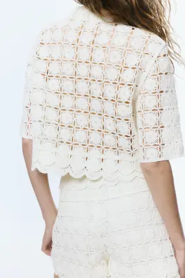 Chemise façon crochet avec liens à nouer - Crème — photo 3