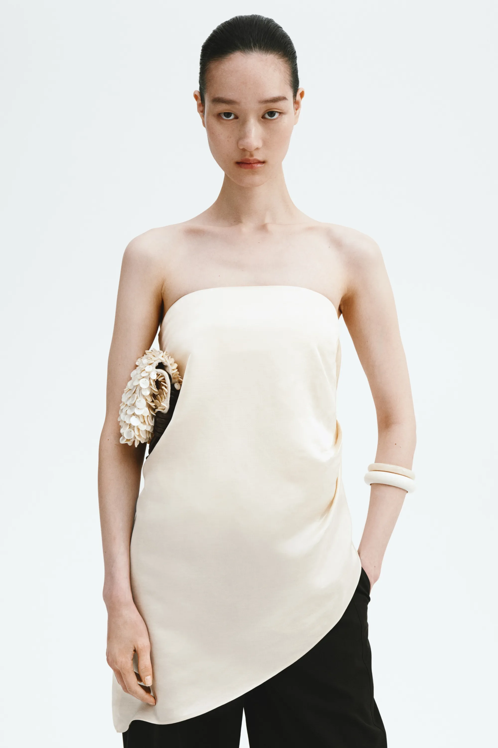 Top bandeau en satin - Crème