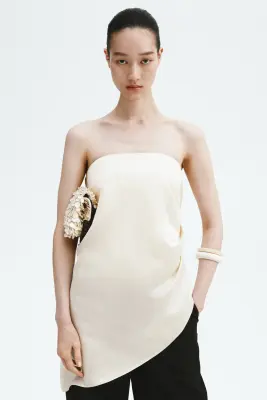 Top bandeau en satin - Crème — photo 1