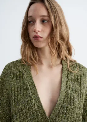 Cardigan côtelé en coton - Vert chiné — photo 2