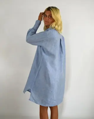 Robe Chemise Zazum en lin Chambray Bleu — photo 5