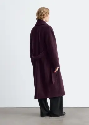 Manteau volumineux en laine avec ceinture - Violet foncé — photo 4