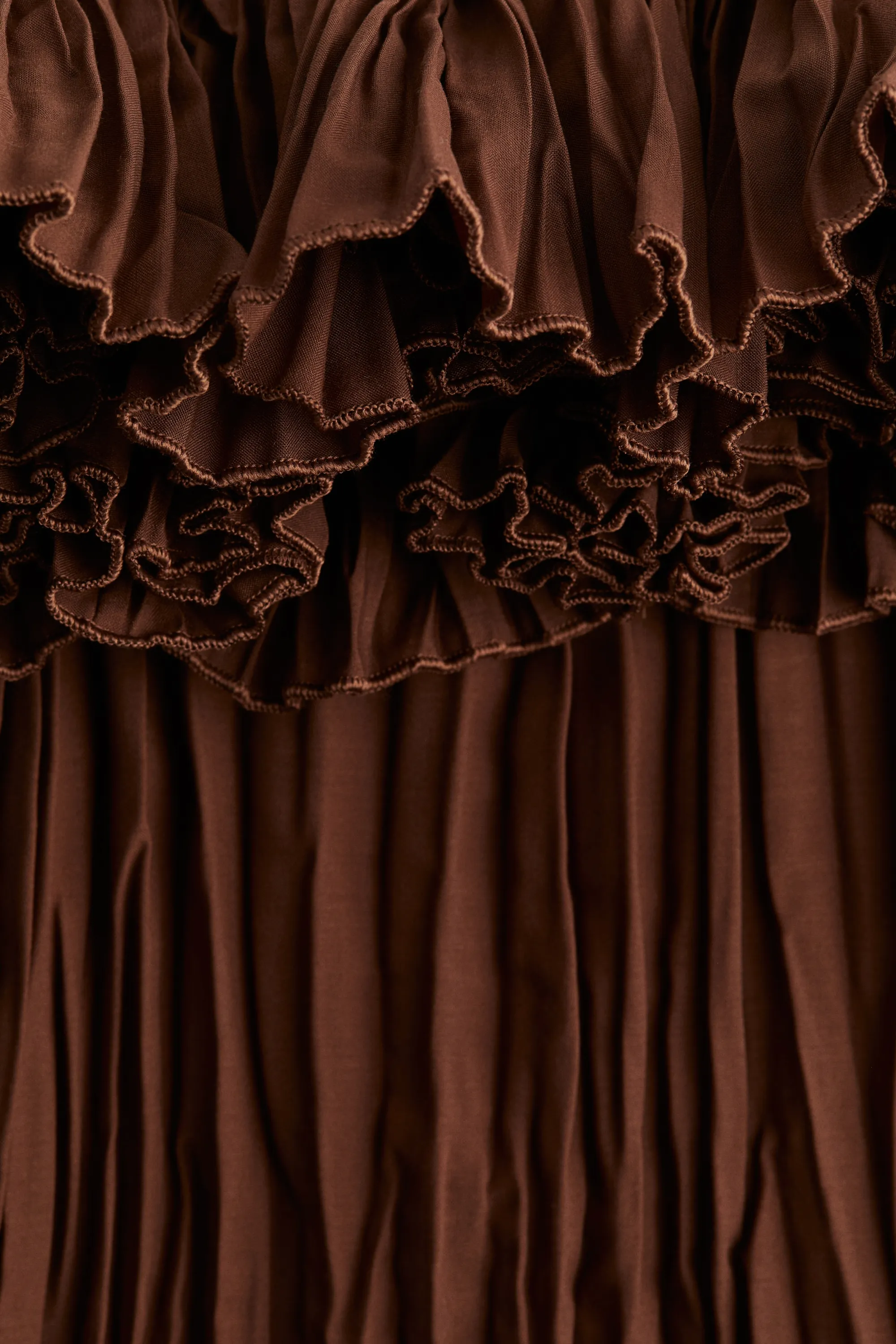 Robe épaules nues plissée - Marron foncé