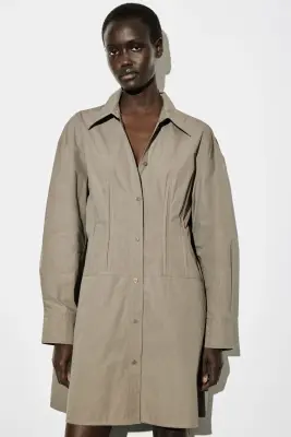ROBE-CHEMISE CINTRÉE EN COTON - GRIS — photo 2