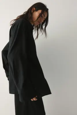 Chemise oversize en lin mélangé - Noir — photo 2