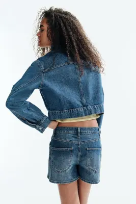 Veste courte en denim - Bleu denim — photo 4