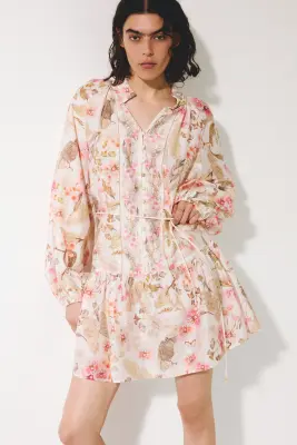 Robe tunique courte - Crème/fleuri — photo 2