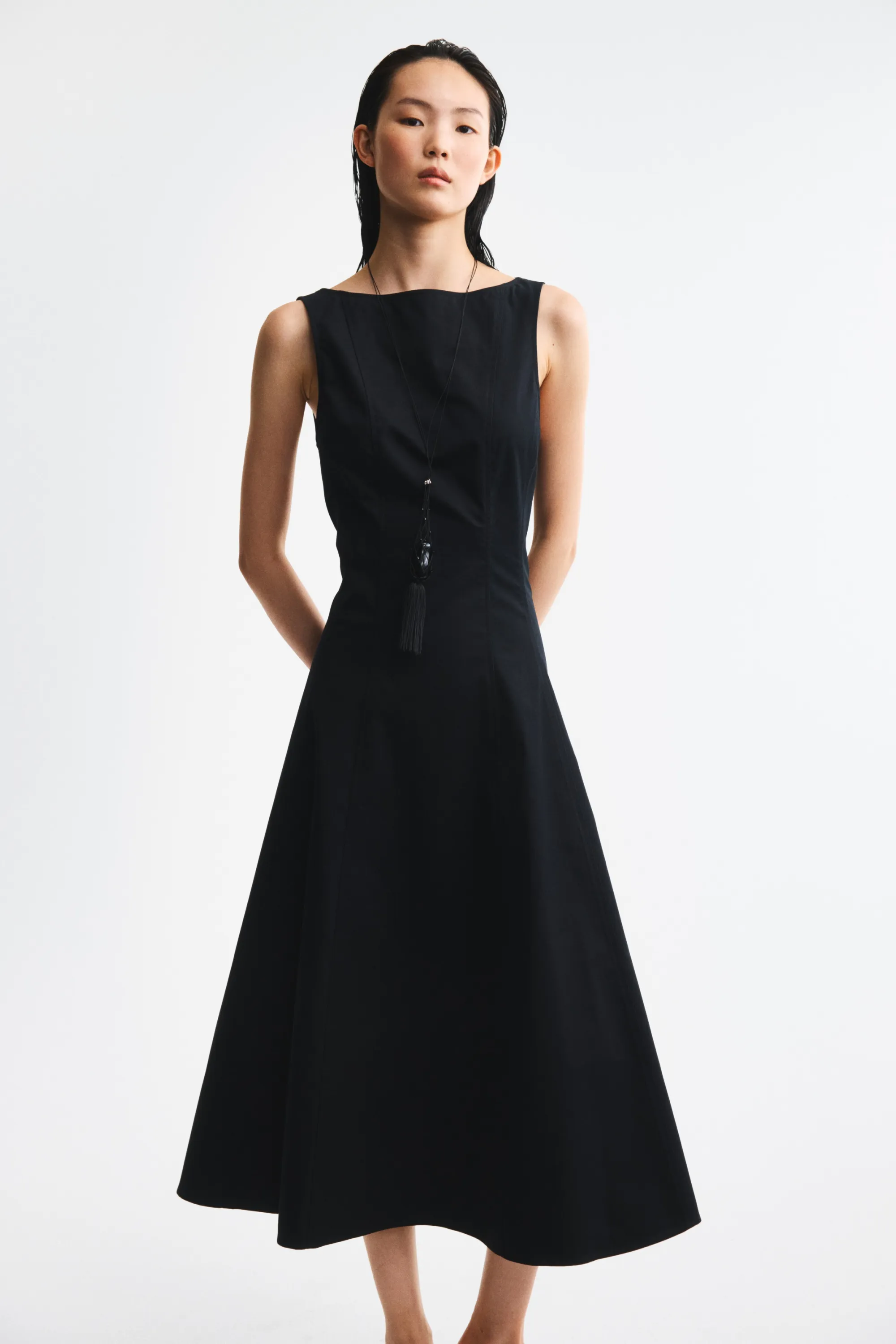 Robe découpée en twill - Noir