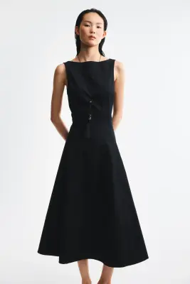 Robe découpée en twill - Noir — photo 1