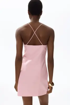 Robe à bretelles fines en lin mélangé - Rose clair — photo 3