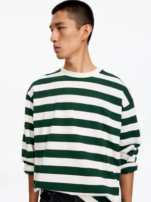 T-shirt décontracté à manches longues - Vert foncé/Écru — photo 4