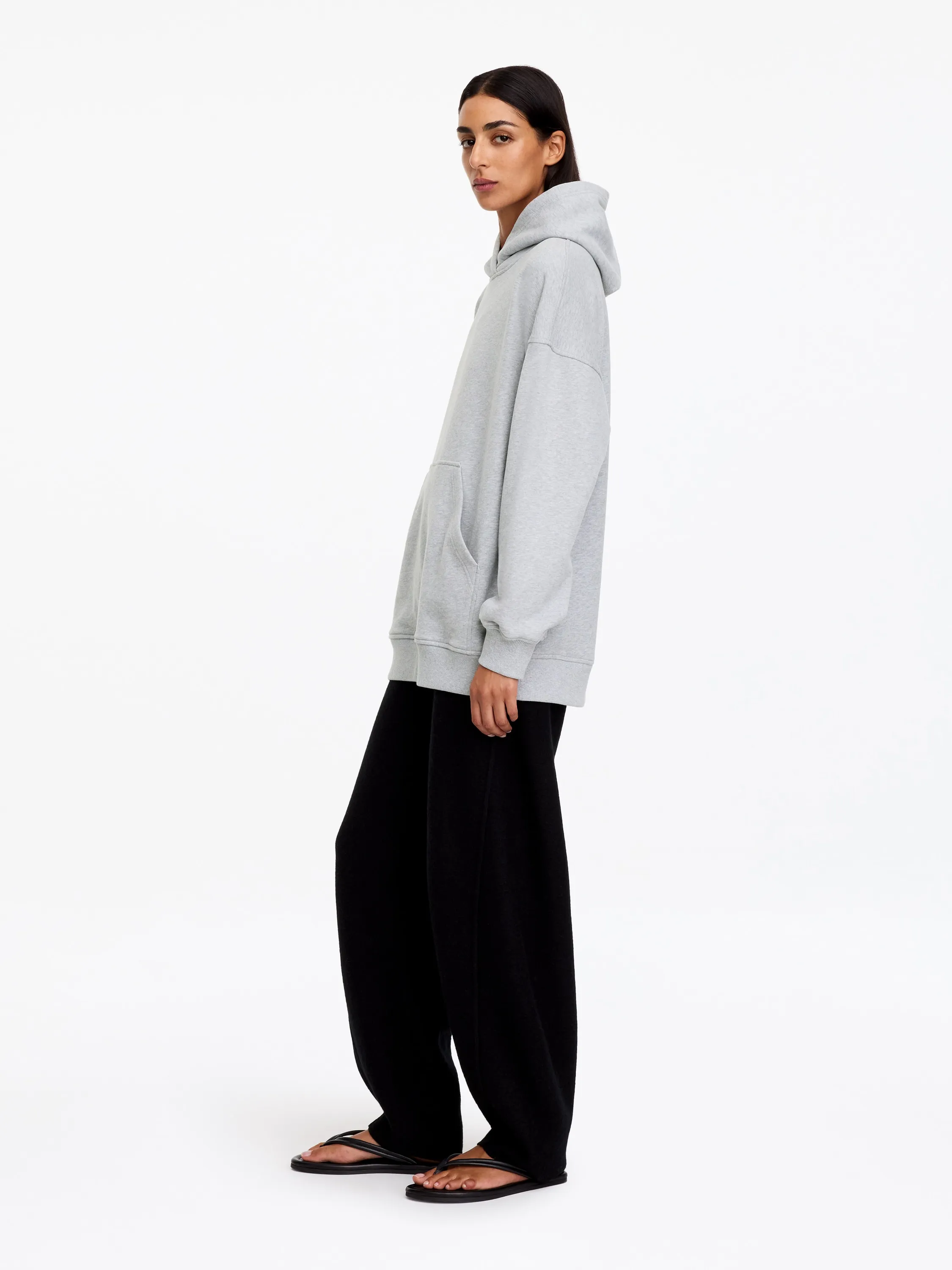 Sweat à capuche en molleton brossé - Gris chiné