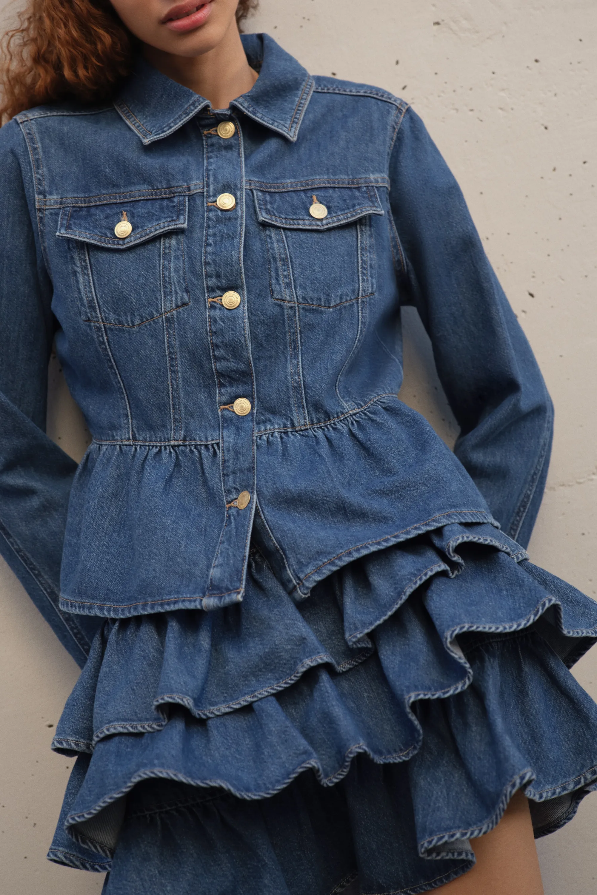 Veste péplum en denim - Bleu denim