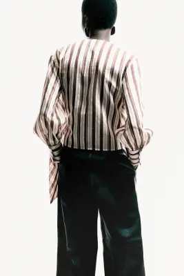 Blouse croisée - Rouge foncé/rayé — photo 3