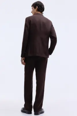 Pantalon de costume Regular Fit en laine mélangée - Marron foncé — photo 3