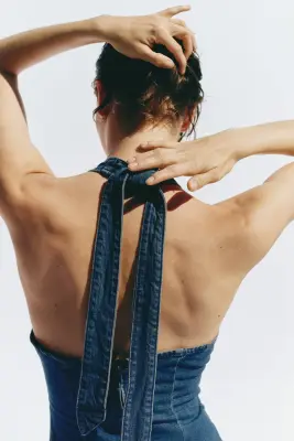 Robe dos nu en denim - Bleu denim — photo 2