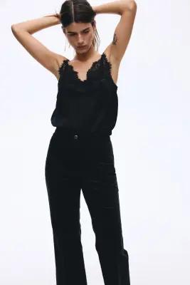 Pantalon évasé en velours - Noir — photo 2