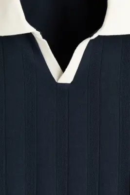 Relaxed Fit Textured-knit polo shirt - Bleu marine — photo 4