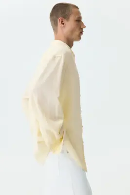 Chemise Relaxed Fit en lin mélangé - Jaune clair — photo 3