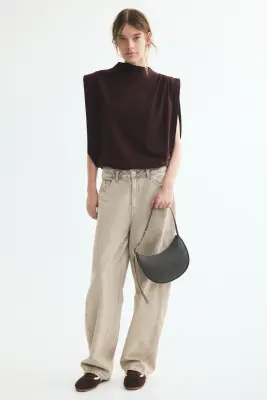 Top plissé en coton - Marron foncé — photo 2