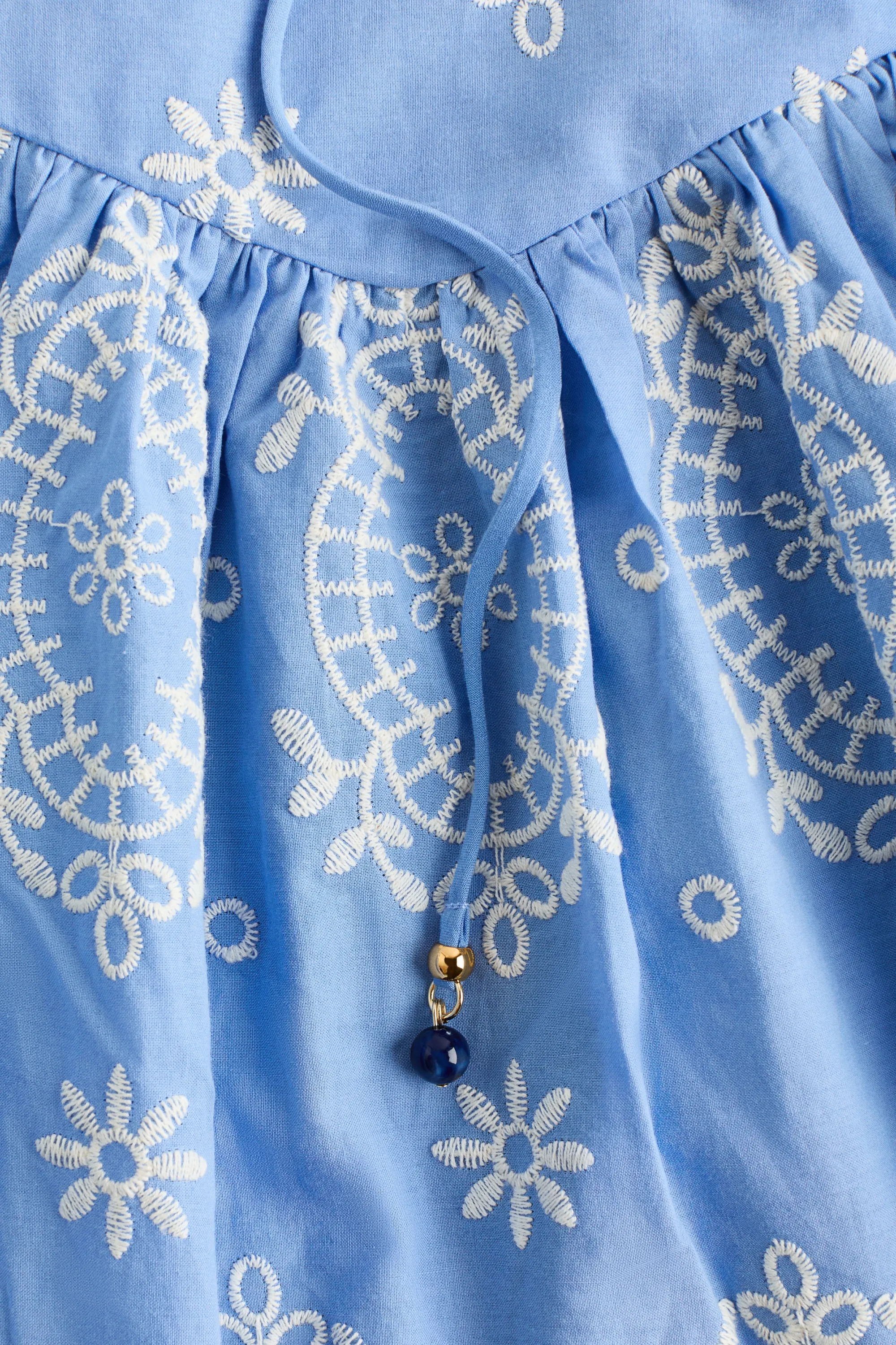 Embroidered tie-strap dress - Bleu clair/motif