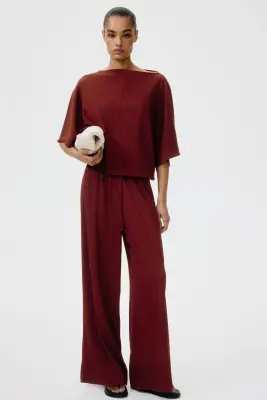 Top froissé avec encolure bateau - Rouge rouille — photo 3