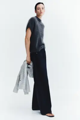 Pull sans manches en laine avec col cheminée - Gris foncé — photo 2