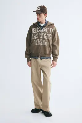 Veste imprimée Oversized Fit avec capuche et zip - Taupe/Las Vegas — photo 2