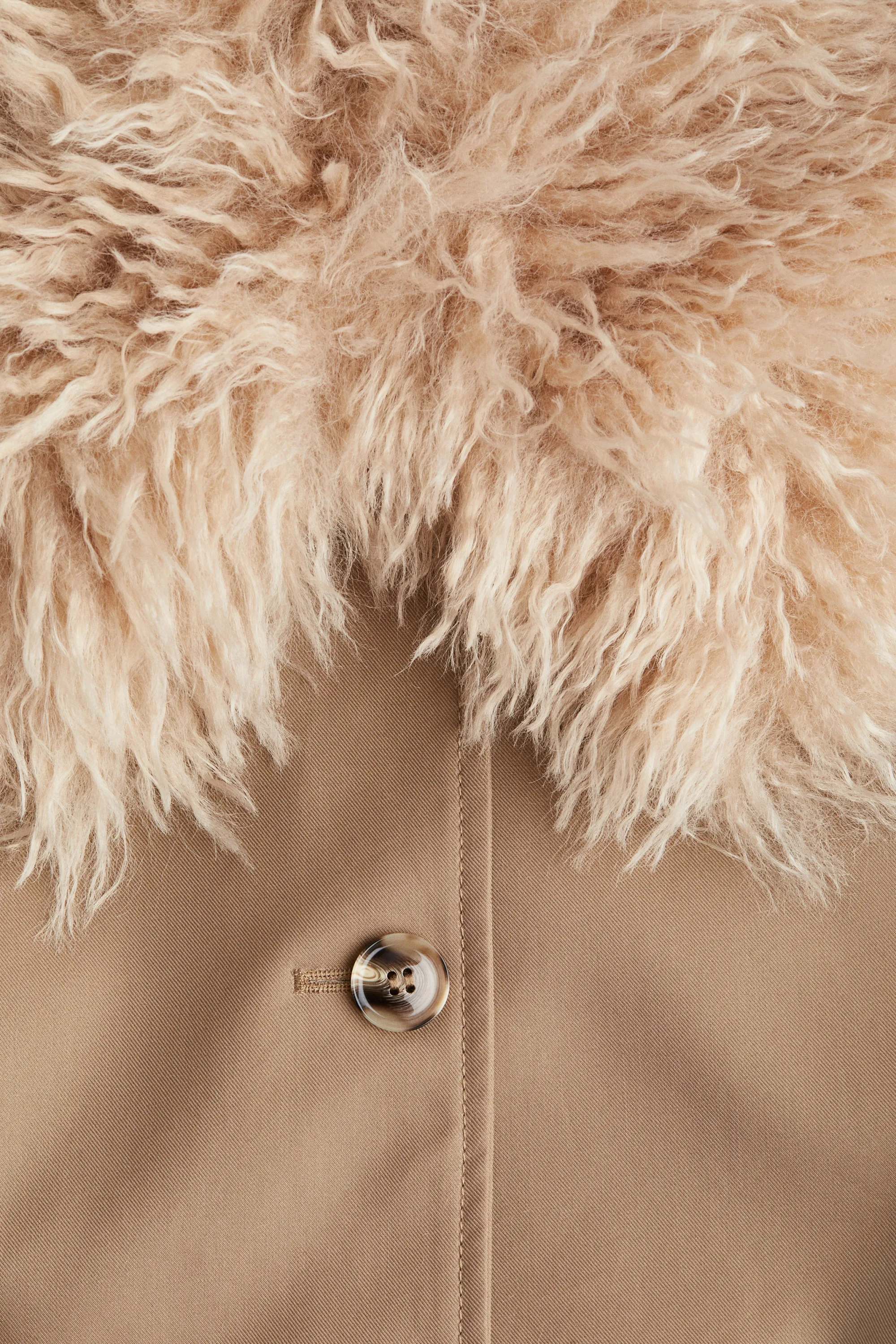 Manteau en twill avec col duveteux - Beige