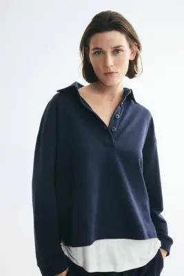 Sweat avec col - Bleu marine — photo 1