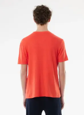 T-shirt Orange Manches Courtes Col Rond en Lin / Elasthanne — photo 5