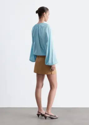 Blouse croisée en coton - Bleu clair — photo 5