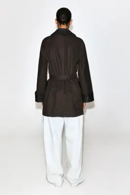MANTEAU DE CAMPAGNE EN COTON BORDÉ DE CUIR - BRUN — photo 5