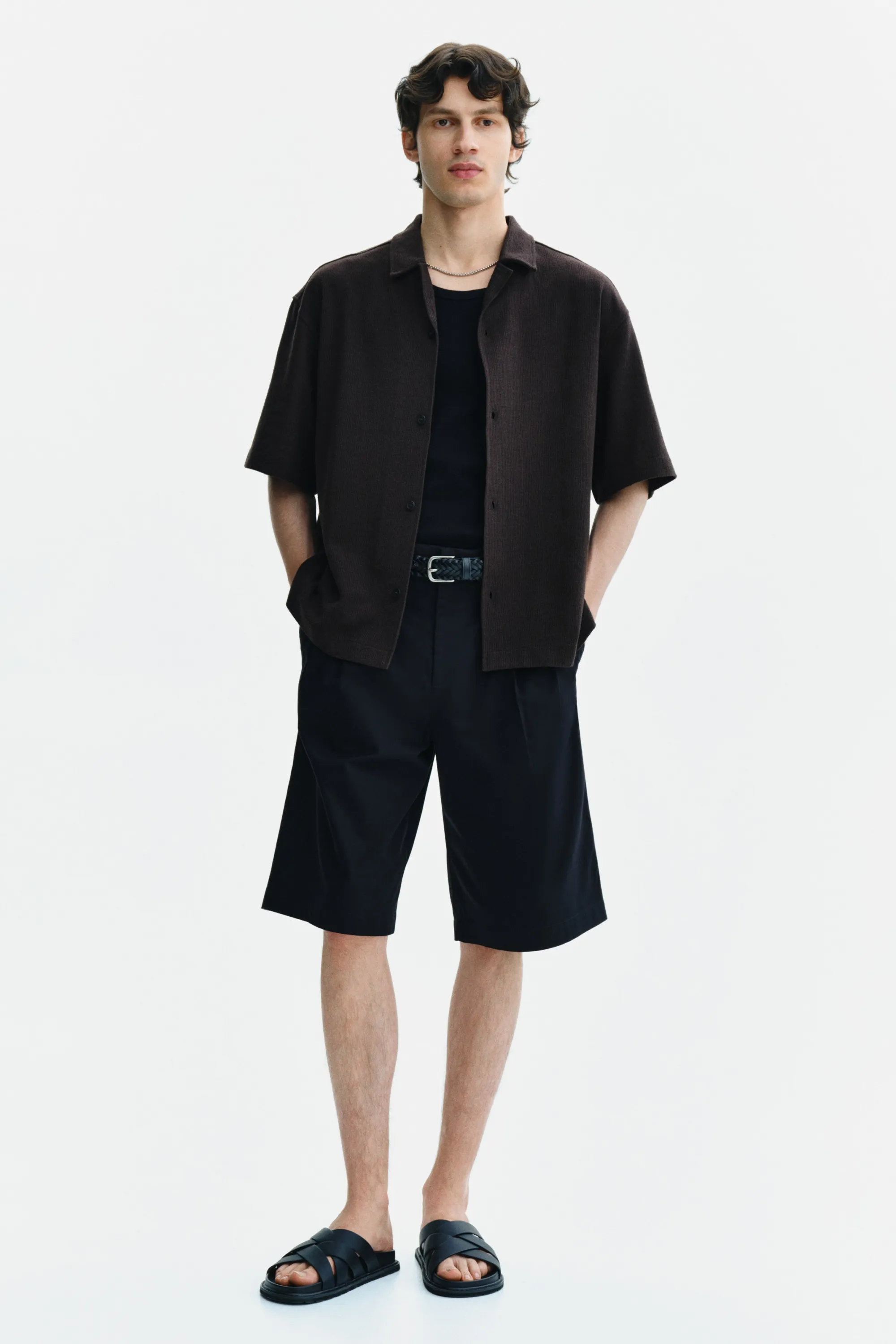 Chemise Relaxed Fit à col cubain - Marron foncé