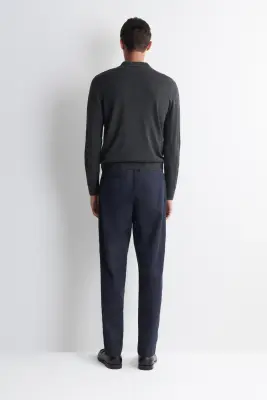 PANTALON DROIT SLIM EN MÉLANGE DE COTON - BLEU MARINE — photo 4