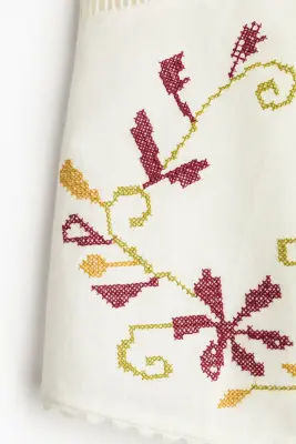 Robe brodée en lin mélangé - Crème/fleurs — photo 4
