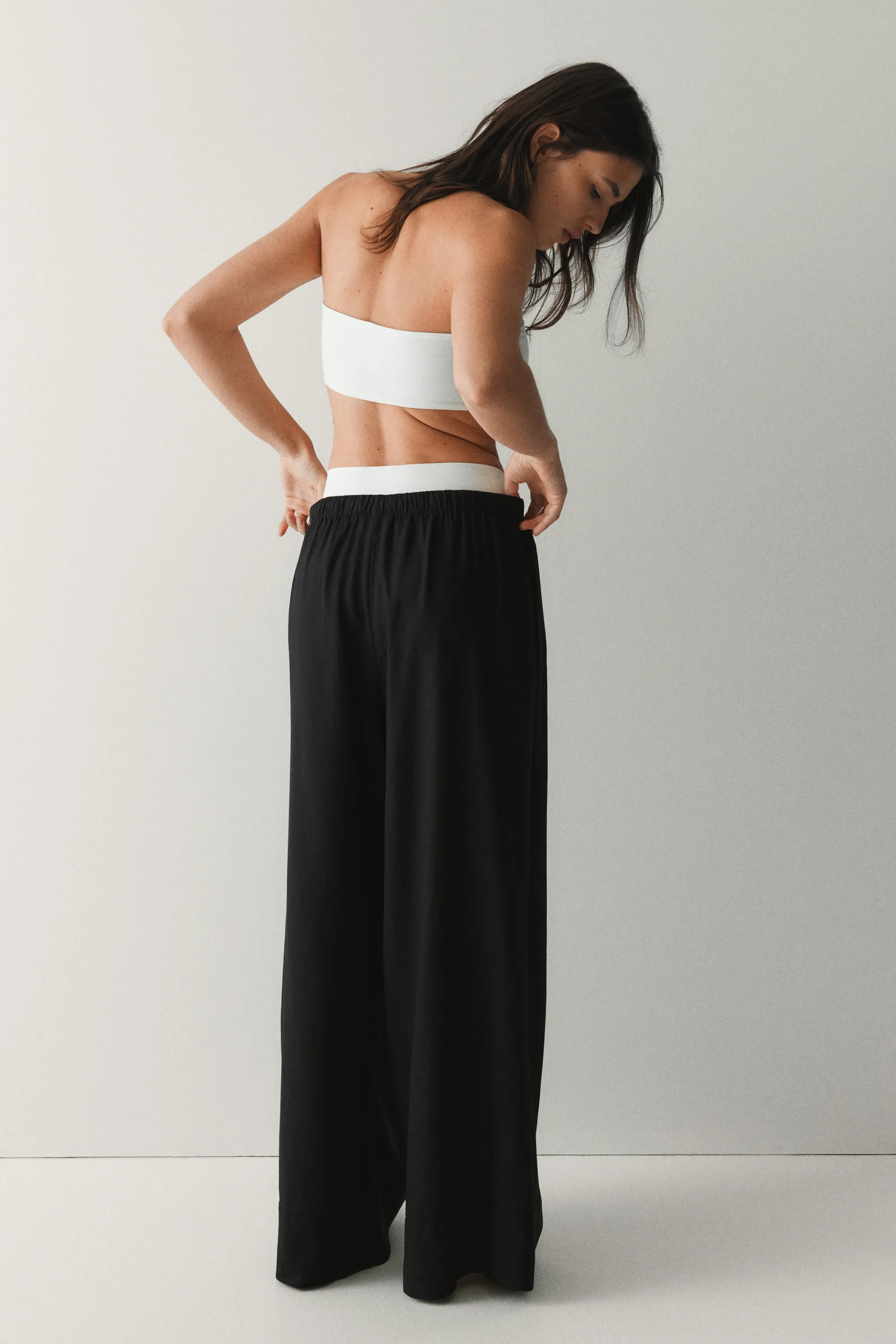 Pantalon large en lin mélangé - Noir
